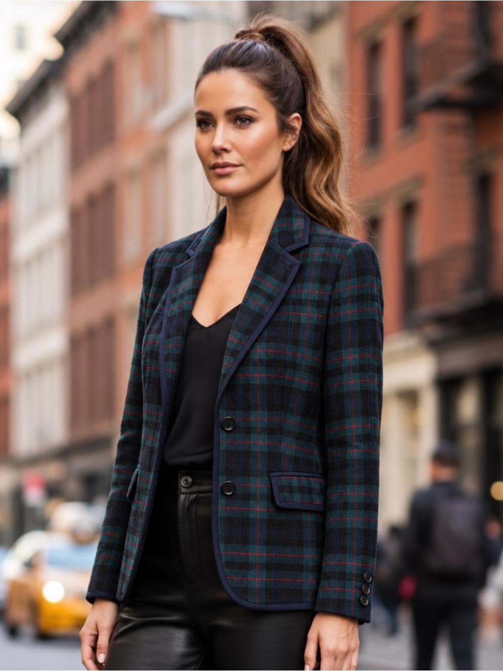 Talbots Black & Green Plaid Tartan Wool Blazer